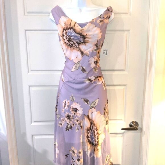 Roz & Ali Lavender Floral Midi Dress - Picture 1 of 2